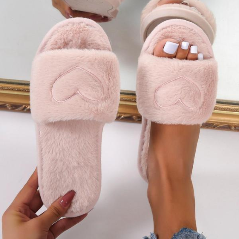 Womens Embroidered Fuzzy Flat Slipper Soft Plush Lining Bedroom Slippers