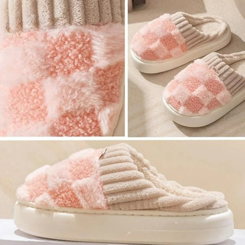 Checkered Plush Memory Foam Indoor Slippers - Cloud Cushion Slides