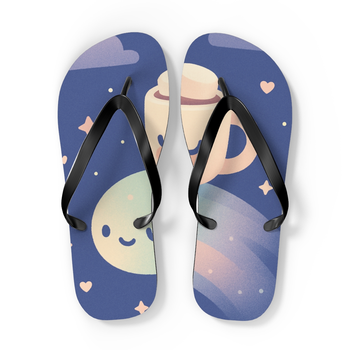 Sleepy Comet Cocoa Caravan unique graphic flip flops