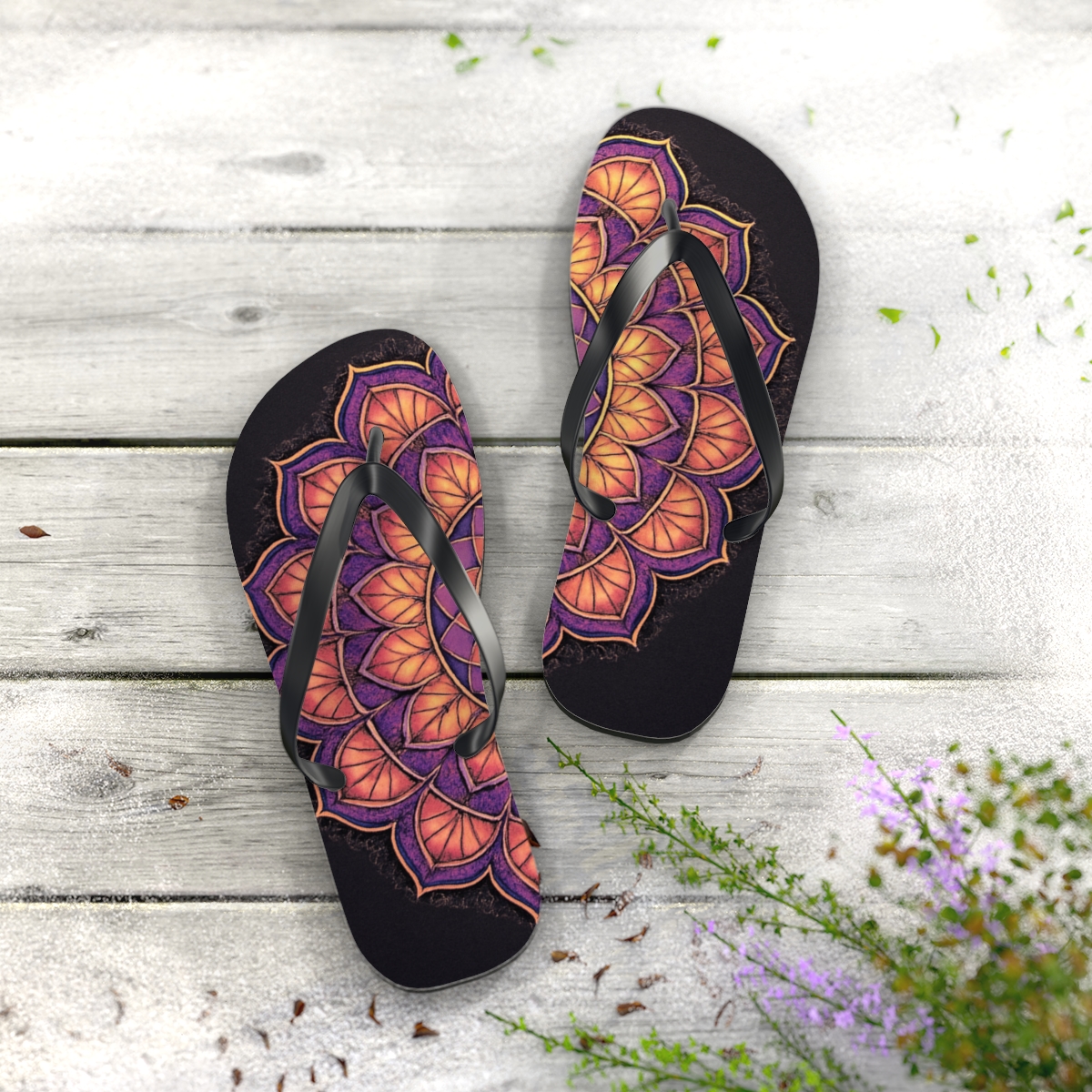 Prismatic Spiral Rosette Array colorful rubber flip flops