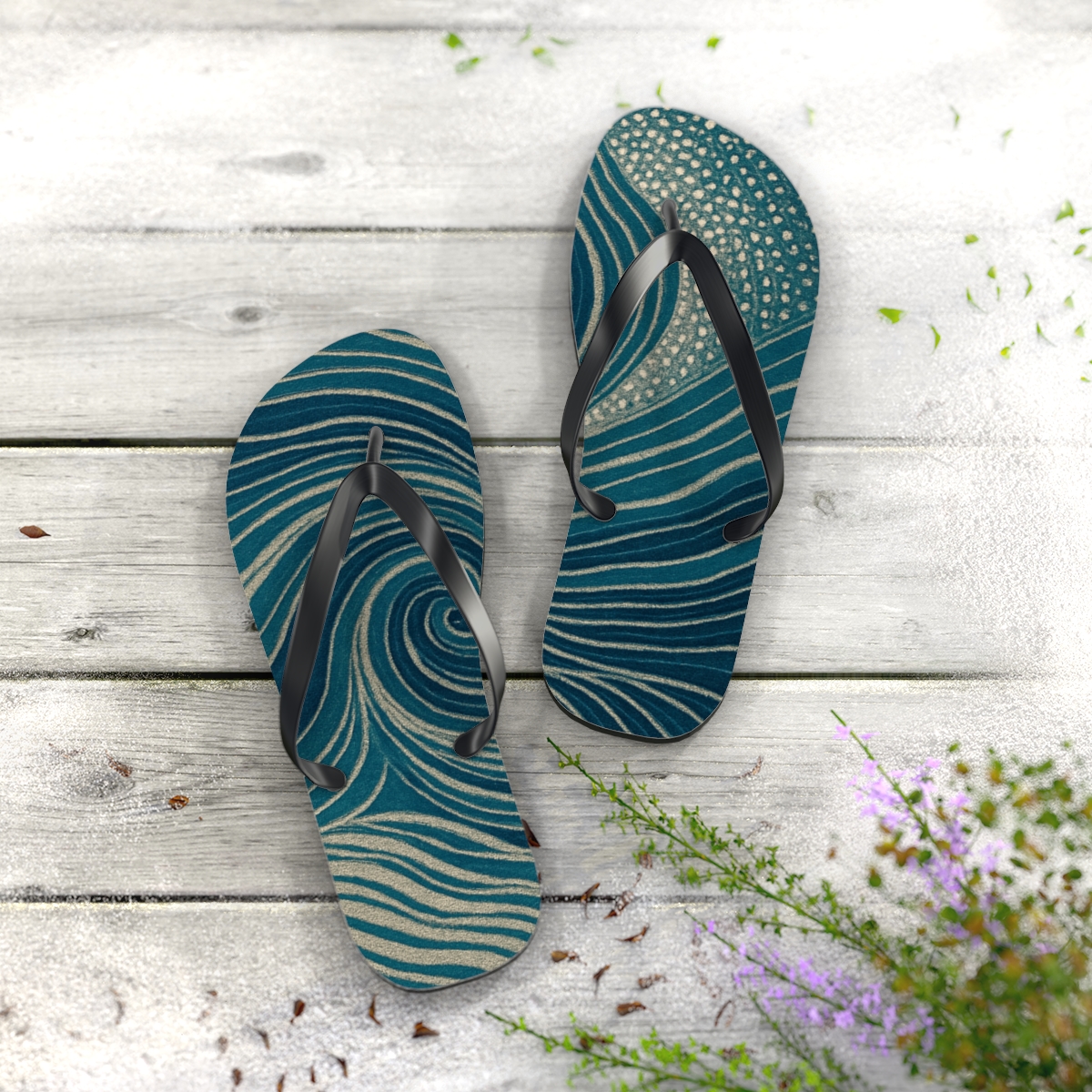Tide Line Vortex Weave personalized beach flip flops