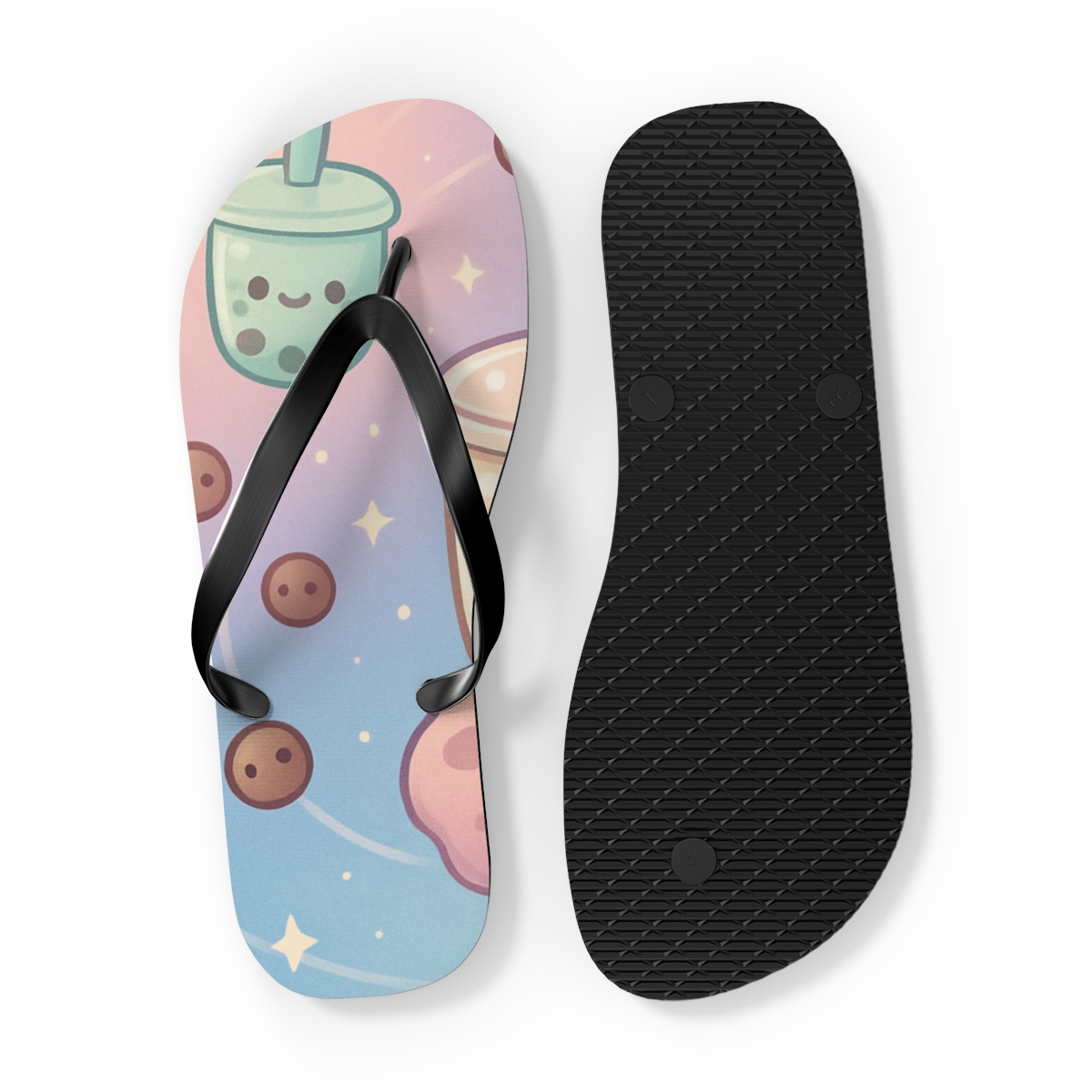 Bubble Tea Asteroid Garden designer logo flip flops