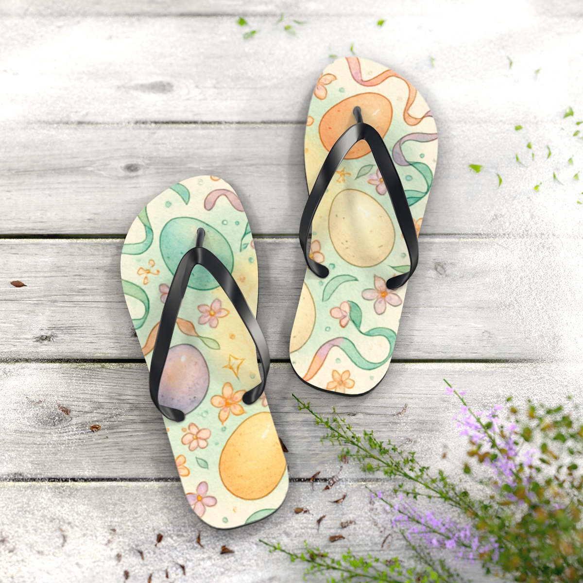 Spring Eggshell Nebula Parade custom flip flops