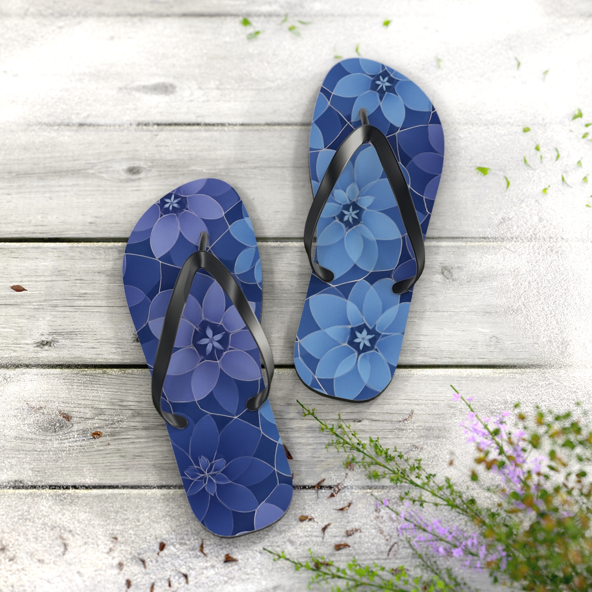 Fractal Bloom Lattice personalized beach flip flops