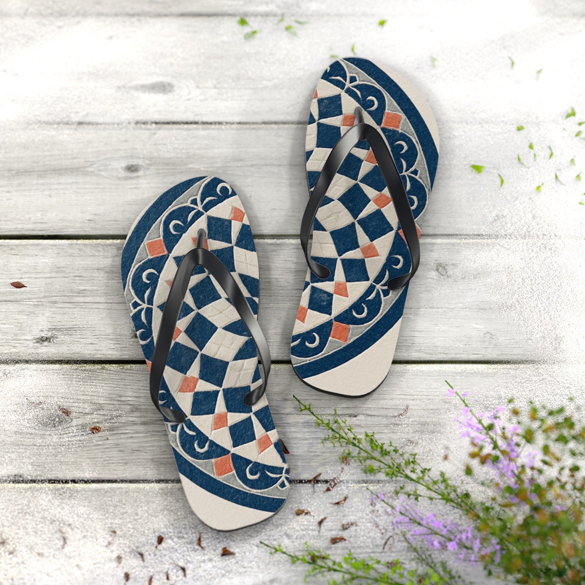 Starburst Lattice Mosaic personalized beach flip flops