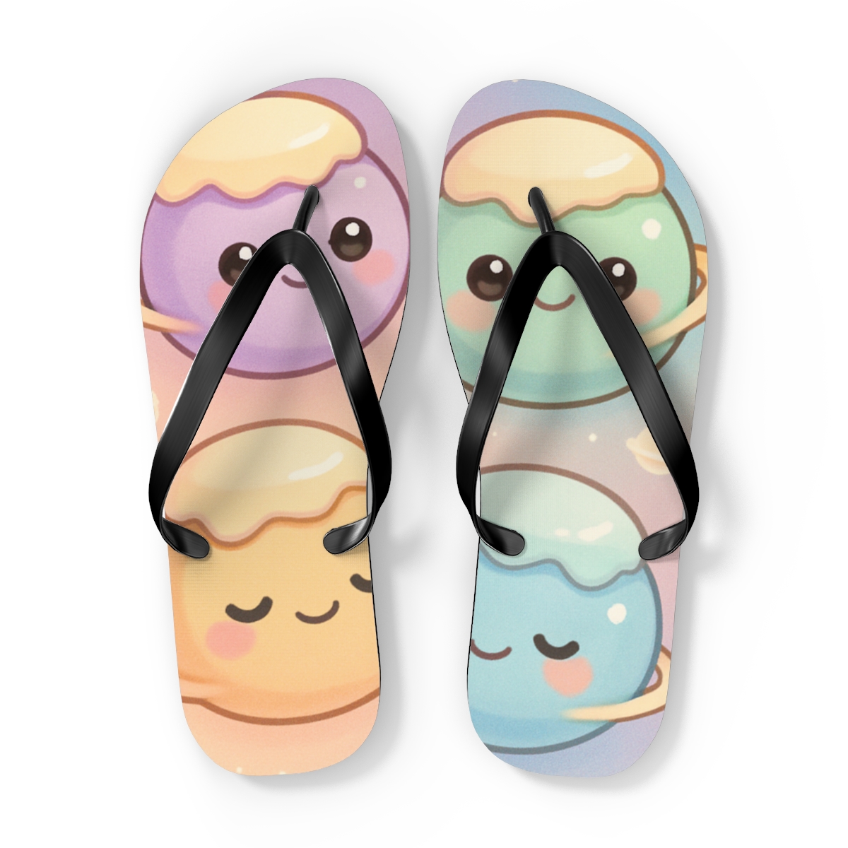 Pastel Planet Pudding Parade colorful rubber flip flops