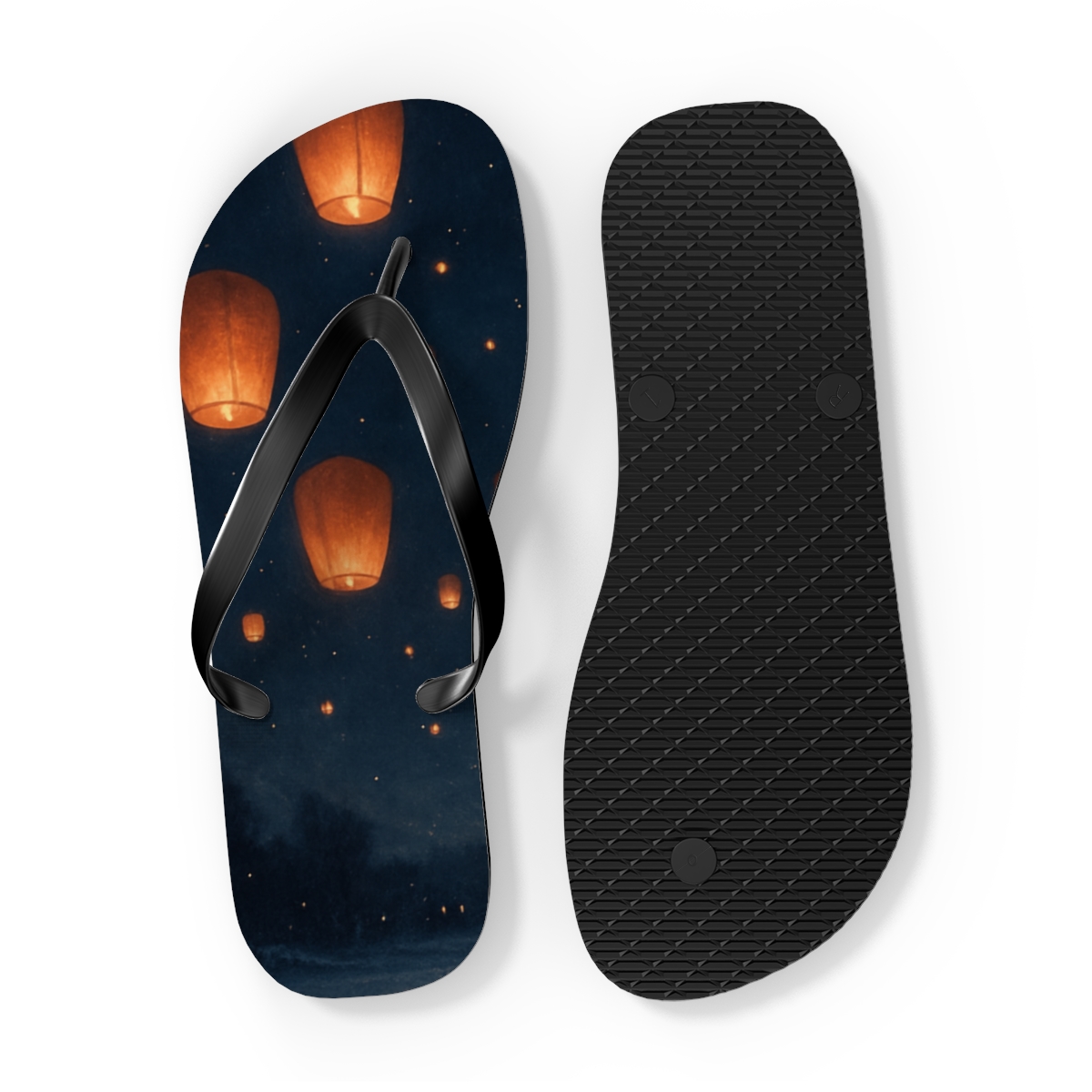 Lanterns Of Midwinter Sky unique graphic flip flops