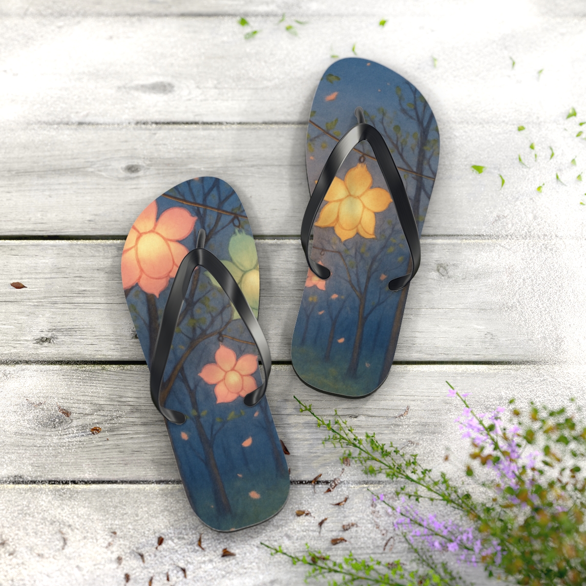 Spring Petal Lantern Parade comfortable casual flip flops