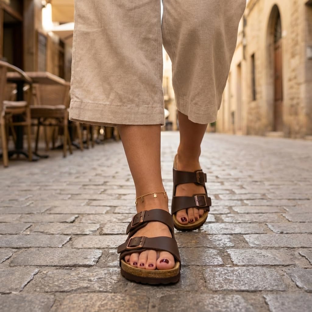 Footbed Arch Support Double Buckle Slip On Sandals For Women