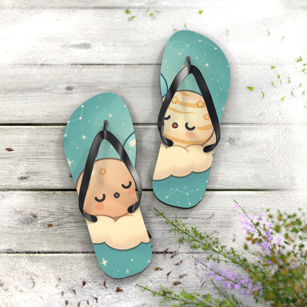 Sleepy Planet Pudding Friends soft sole flip flops