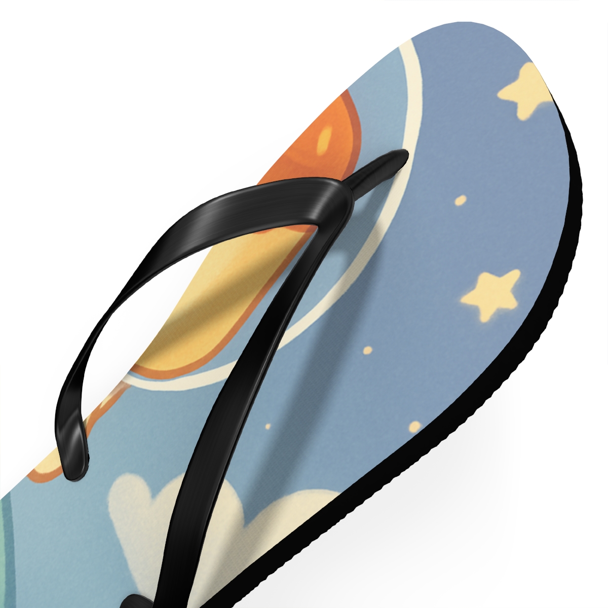 Cosmic Pudding Astronaut designer logo flip flops