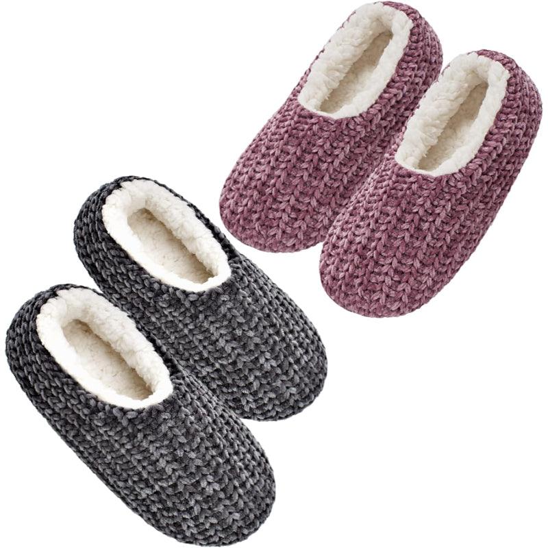 2 Pack Chenille Knit Anti Skid slippers