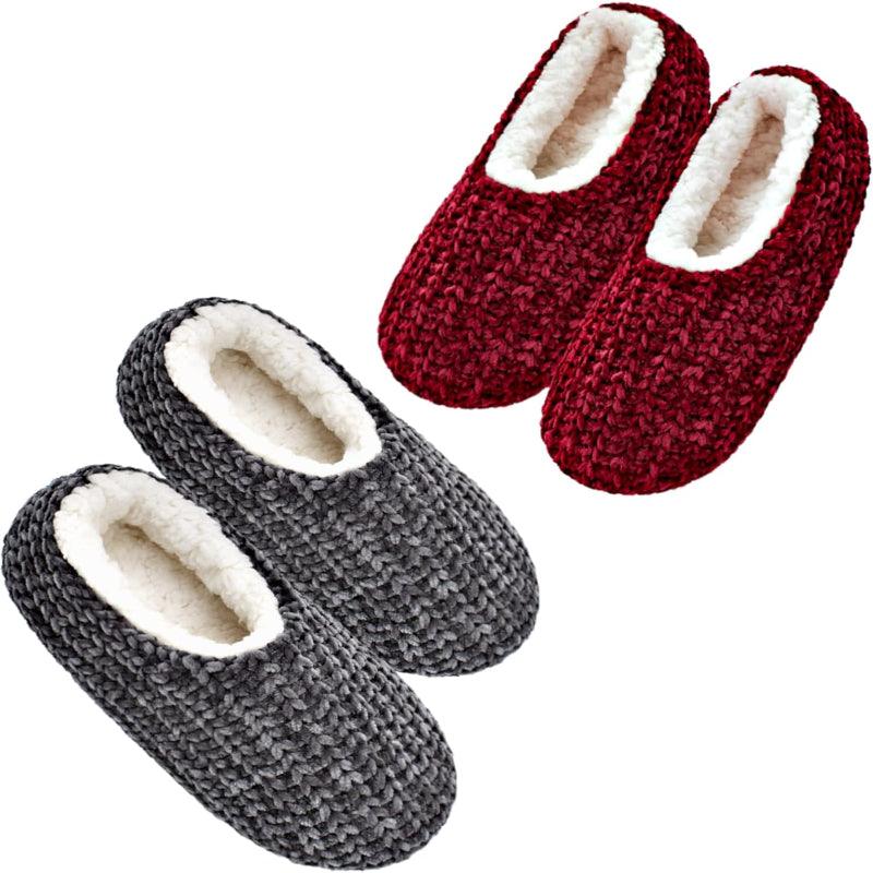 2 Pack Chenille Knit Anti Skid slippers