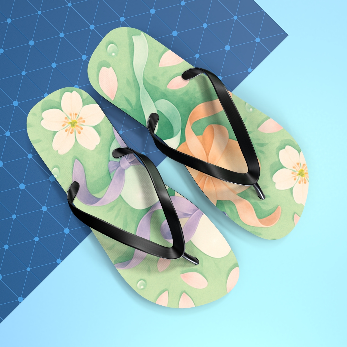 Spring Equinox Ribbon Eggs unique graphic flip flops
