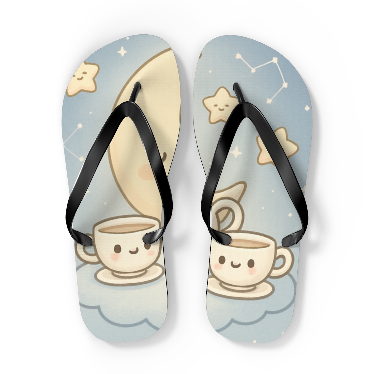 Sleepy Moon Tea Party Friends designer logo flip flops