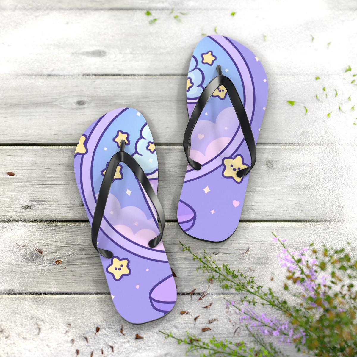 Pastel Moon Milkshake Dreams soft sole flip flops
