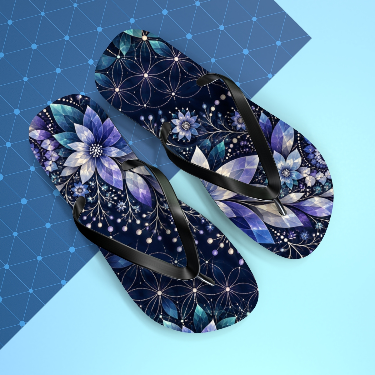 Aster Prism Vein Cascade unique graphic flip flops [AI-bc1d2422-fbeca21b5869]