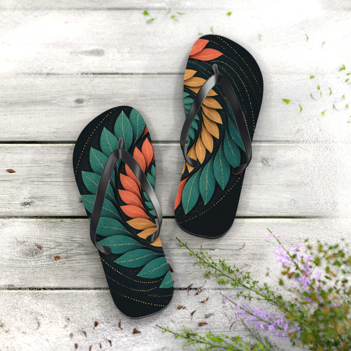 Lotus Pulse Spiral unique graphic flip flops