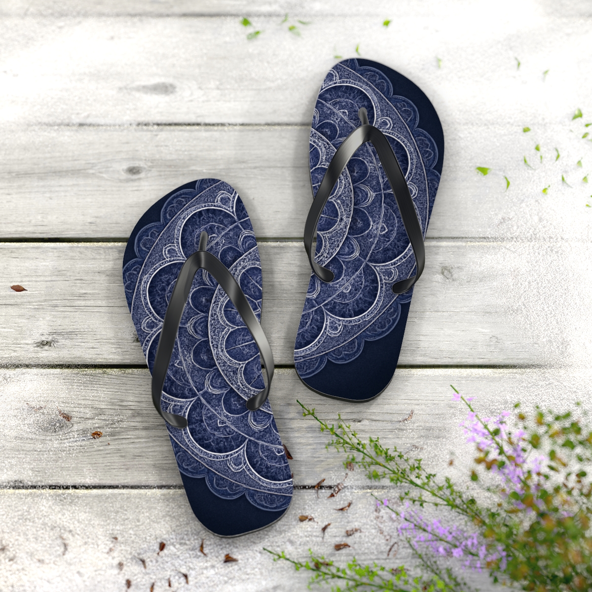 Orbital Lace Mandala unique graphic flip flops