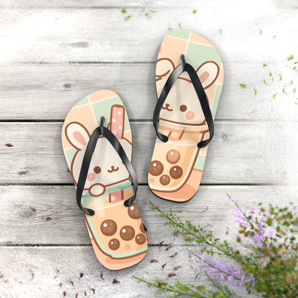 Pastel Boba Bunny Walks Flip Flops
