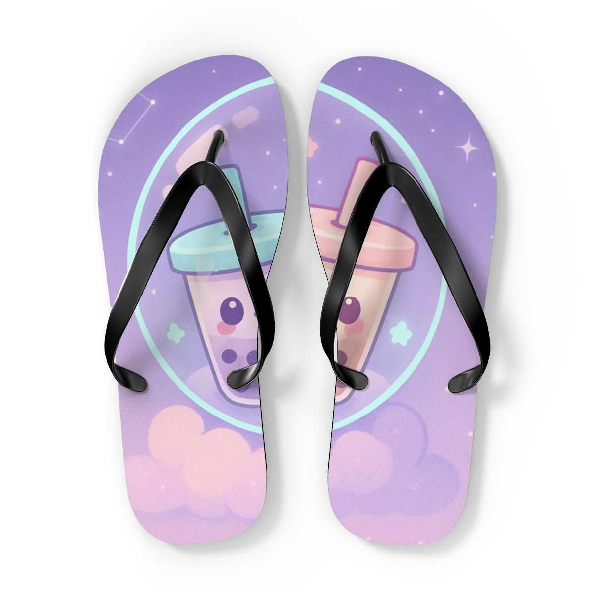 Nebula Bubble Tea Buddies trendy printed flip flops