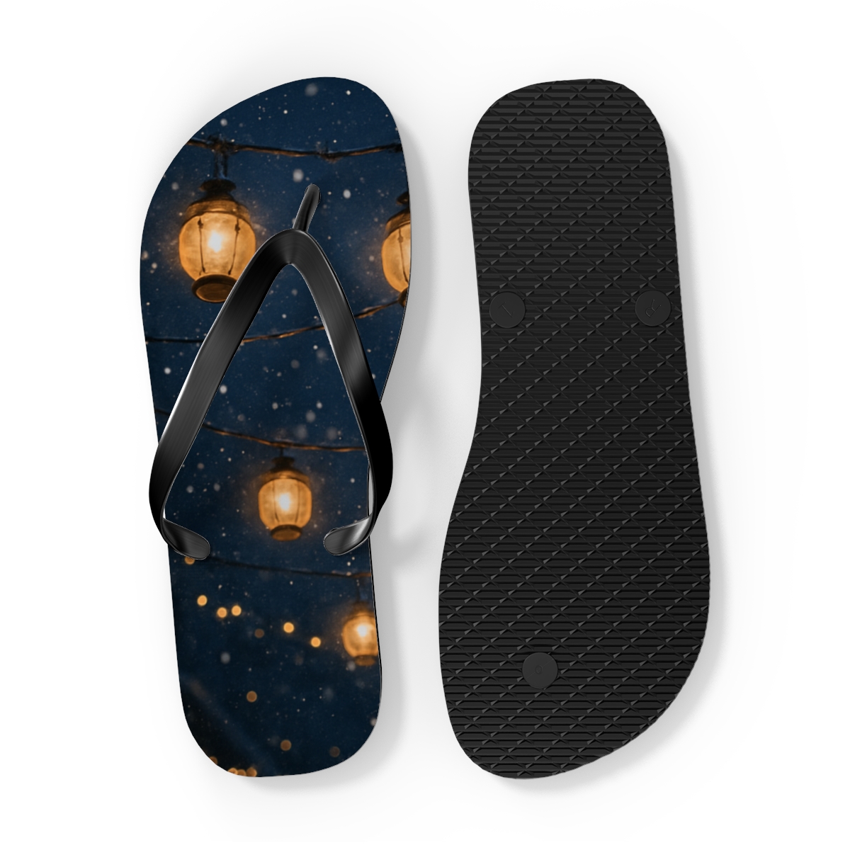 Lantern Snowfall Serenade designer logo flip flops