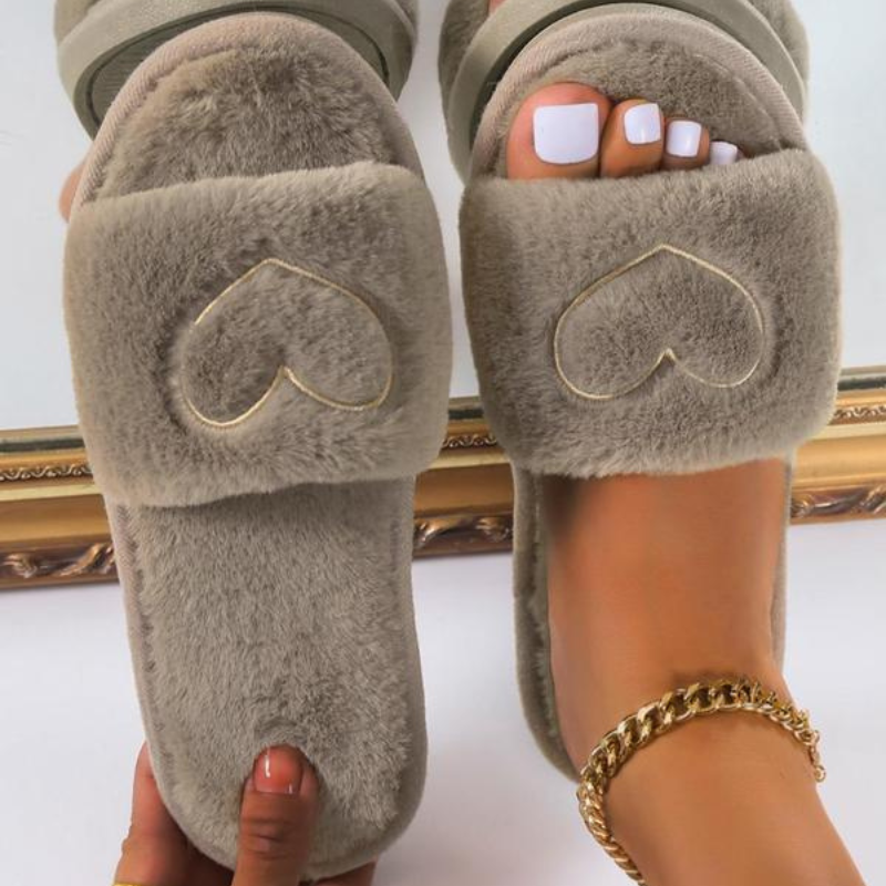 Womens Embroidered Fuzzy Flat Slipper Soft Plush Lining Bedroom Slippers
