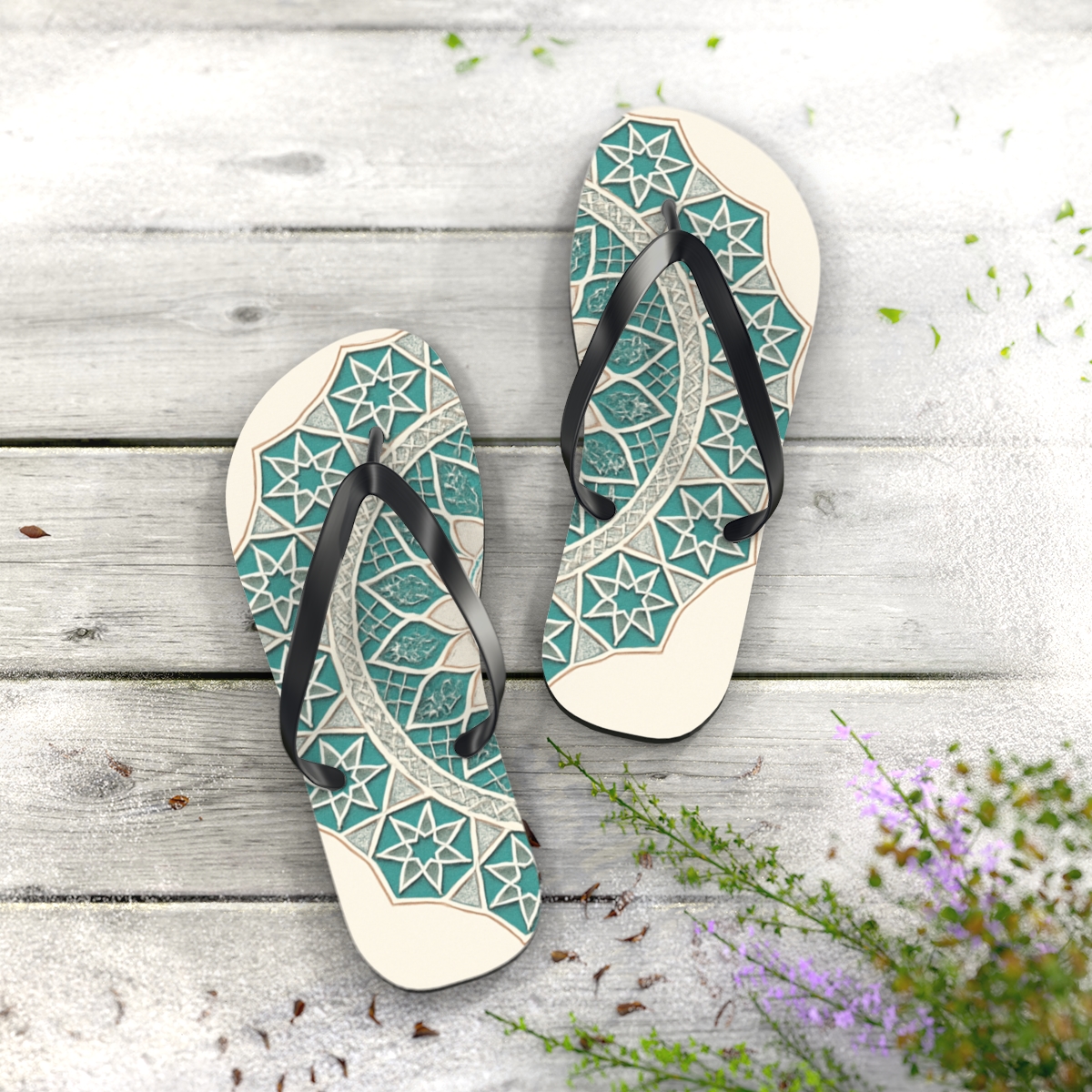Opaline Lattice Starwheel personalized beach flip flops