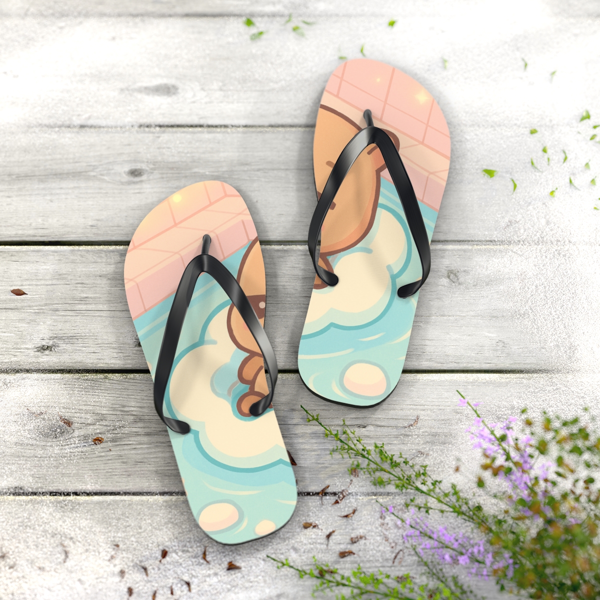 Cotton Candy Capybara Float colorful rubber flip flops