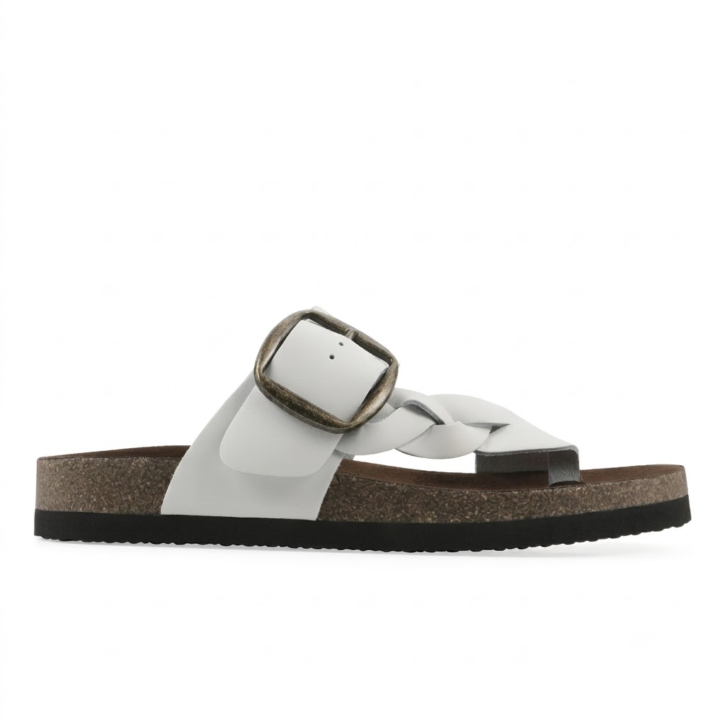 Braided Strap Casual Footbed Leather Sandals for Women