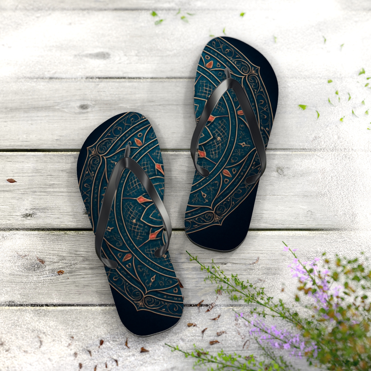 Nebula Filigree Compasswheel trendy printed flip flops