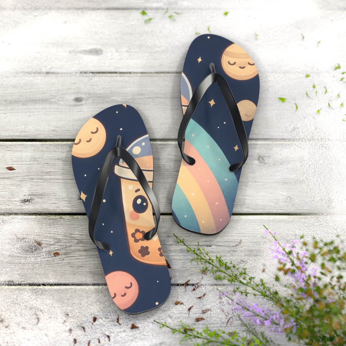 Starlight Bubble Tea Comet colorful rubber flip flops