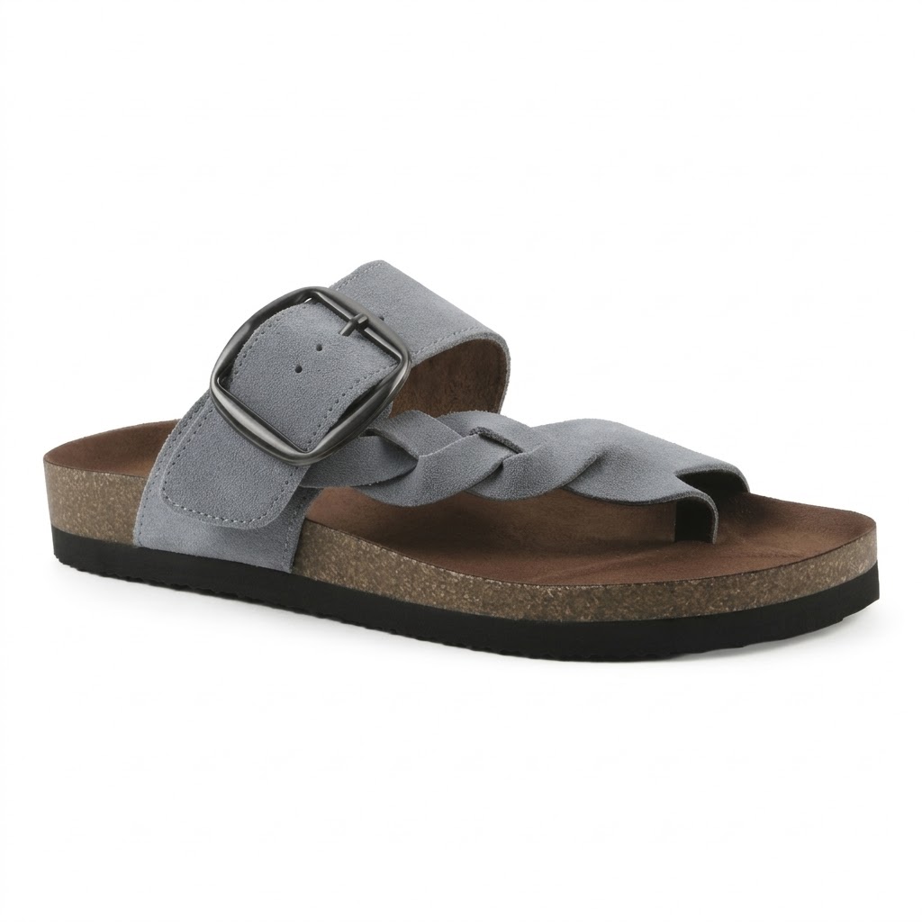 Braided Strap Casual Footbed Leather Sandals for Women
