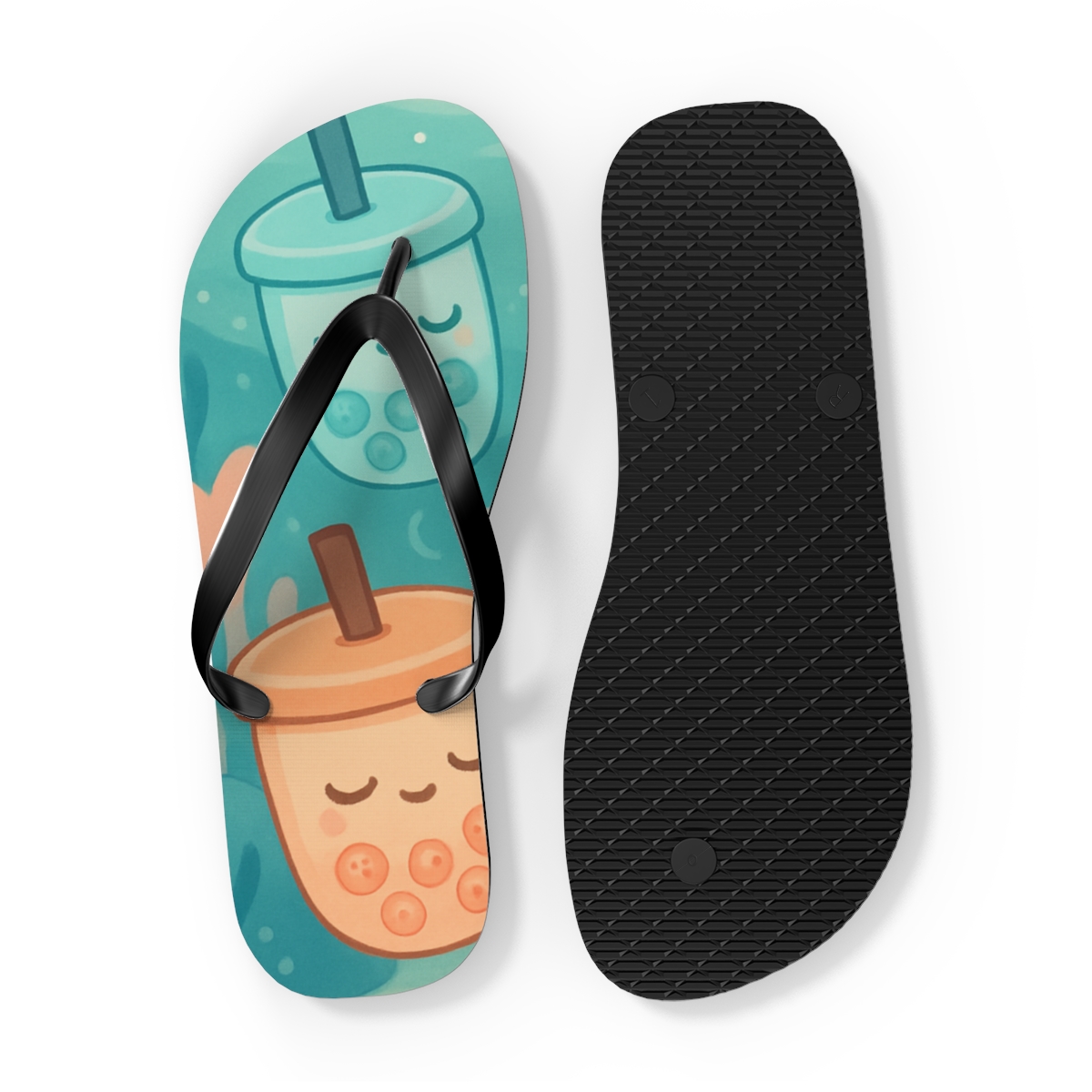 Sleepy Bubble Tea Sea Creatures personalized beach flip flops