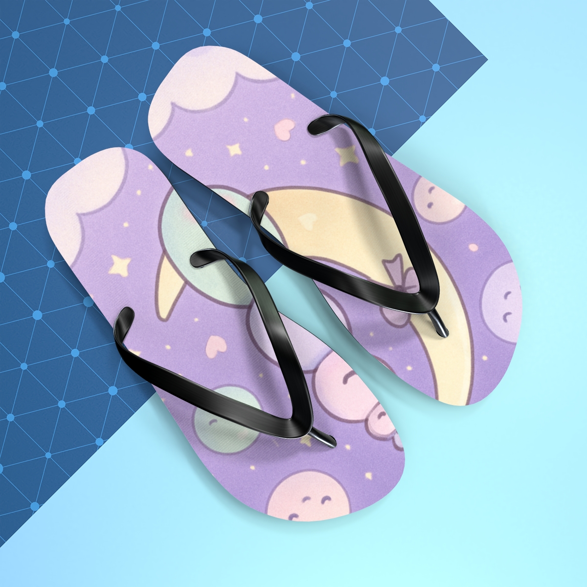 Mochi Moon Mates unique graphic flip flops