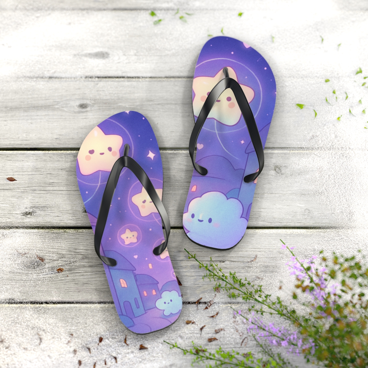 Cosmic Mochi Lantern Parade trendy printed flip flops