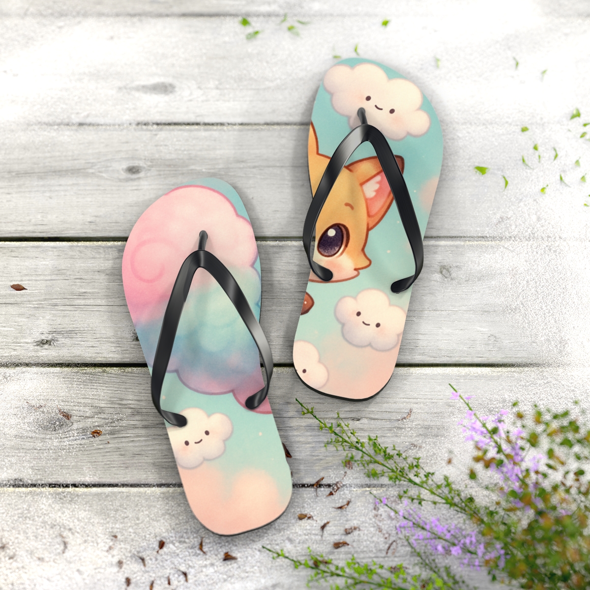 Cotton Candy Fox Float stylish summer flip flops
