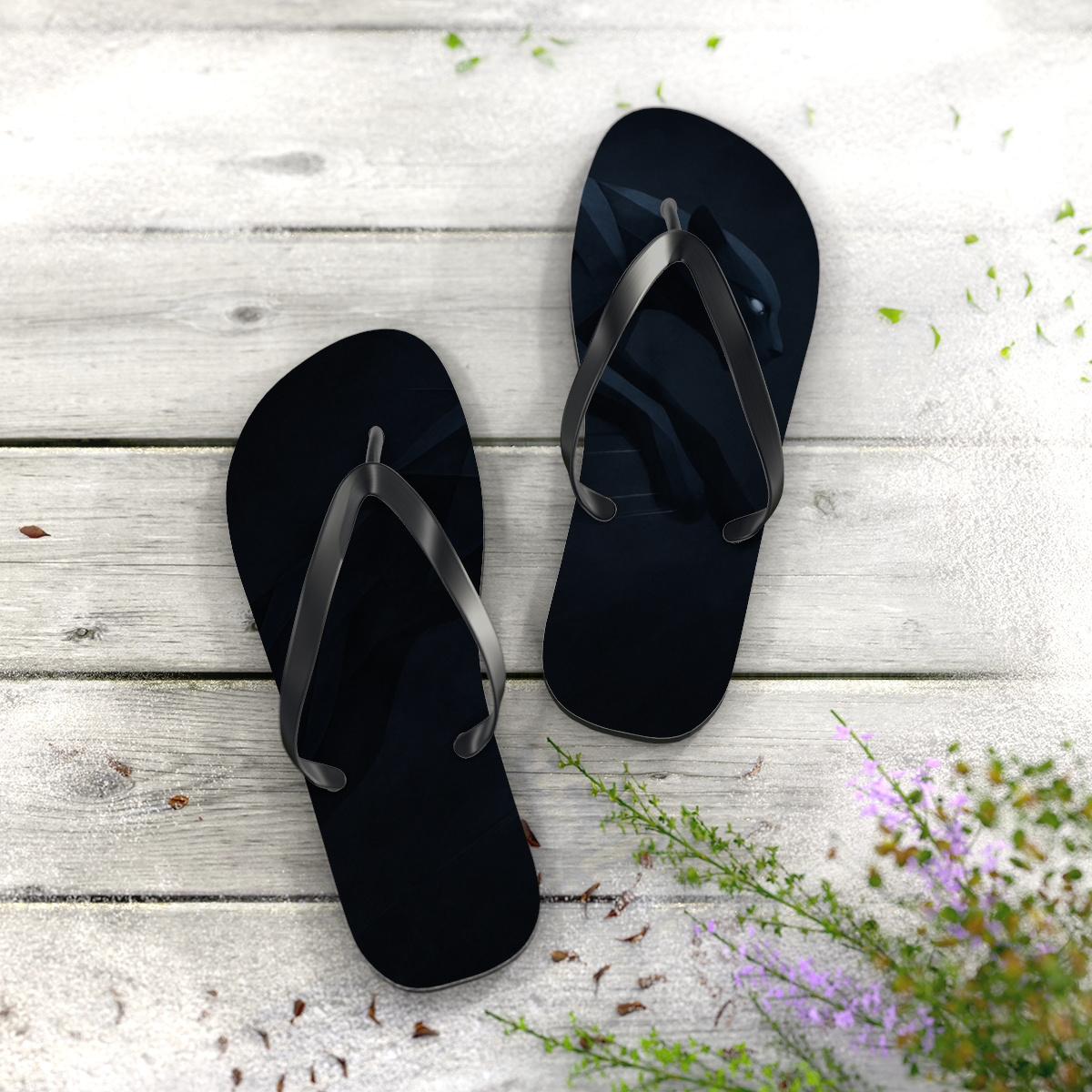 Shadow Leap Of The Midnight Panther custom flip flops
