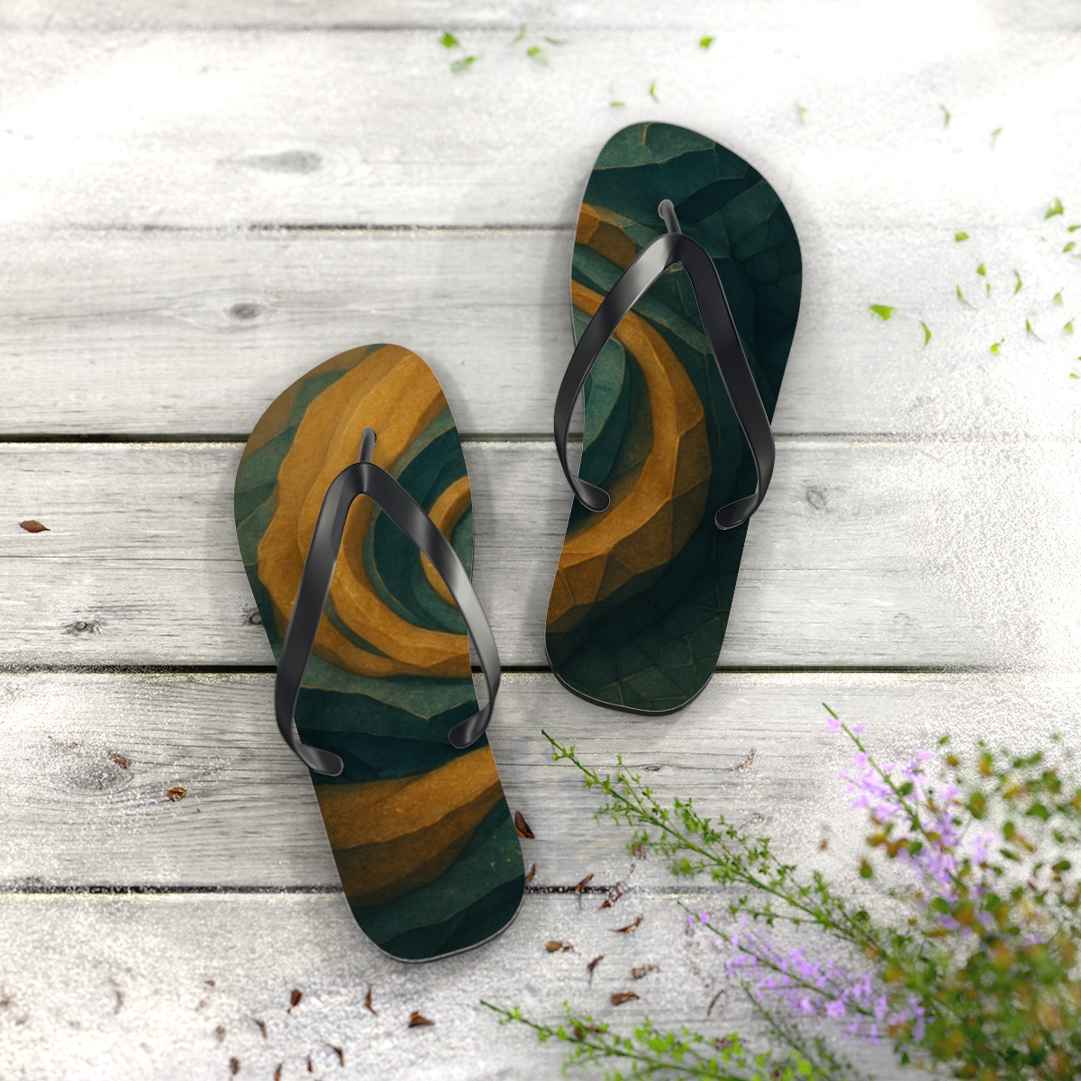 Golden Vein Harmony Flip Flops