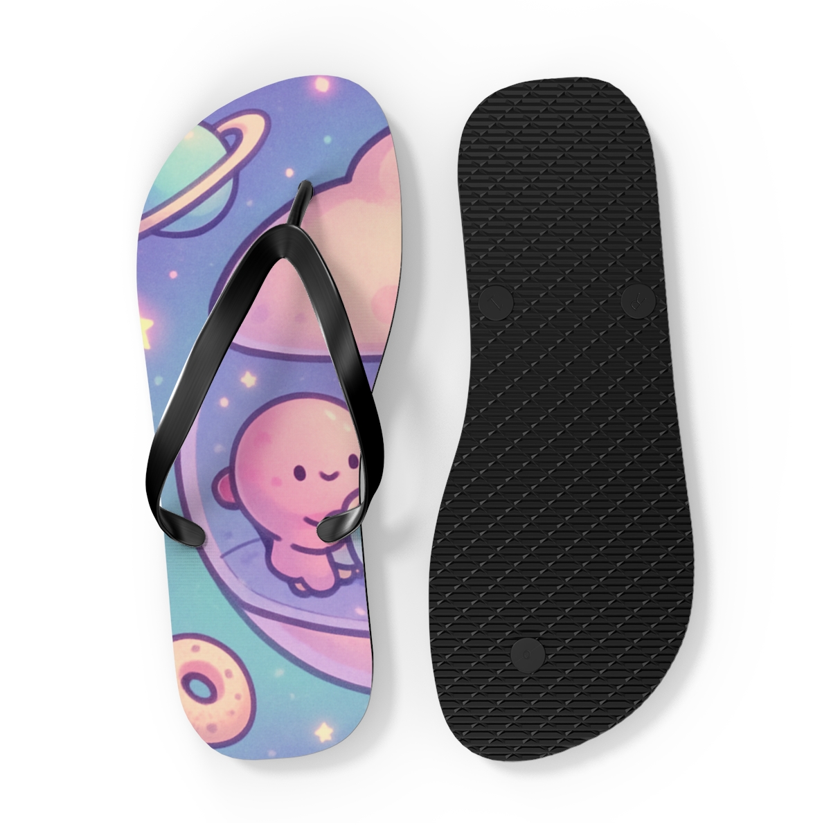 Cosmic Mochi Galaxy Cafe personalized beach flip flops