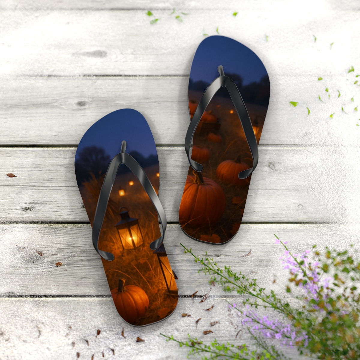Twilight Harvest Lantern Field stylish summer flip flops
