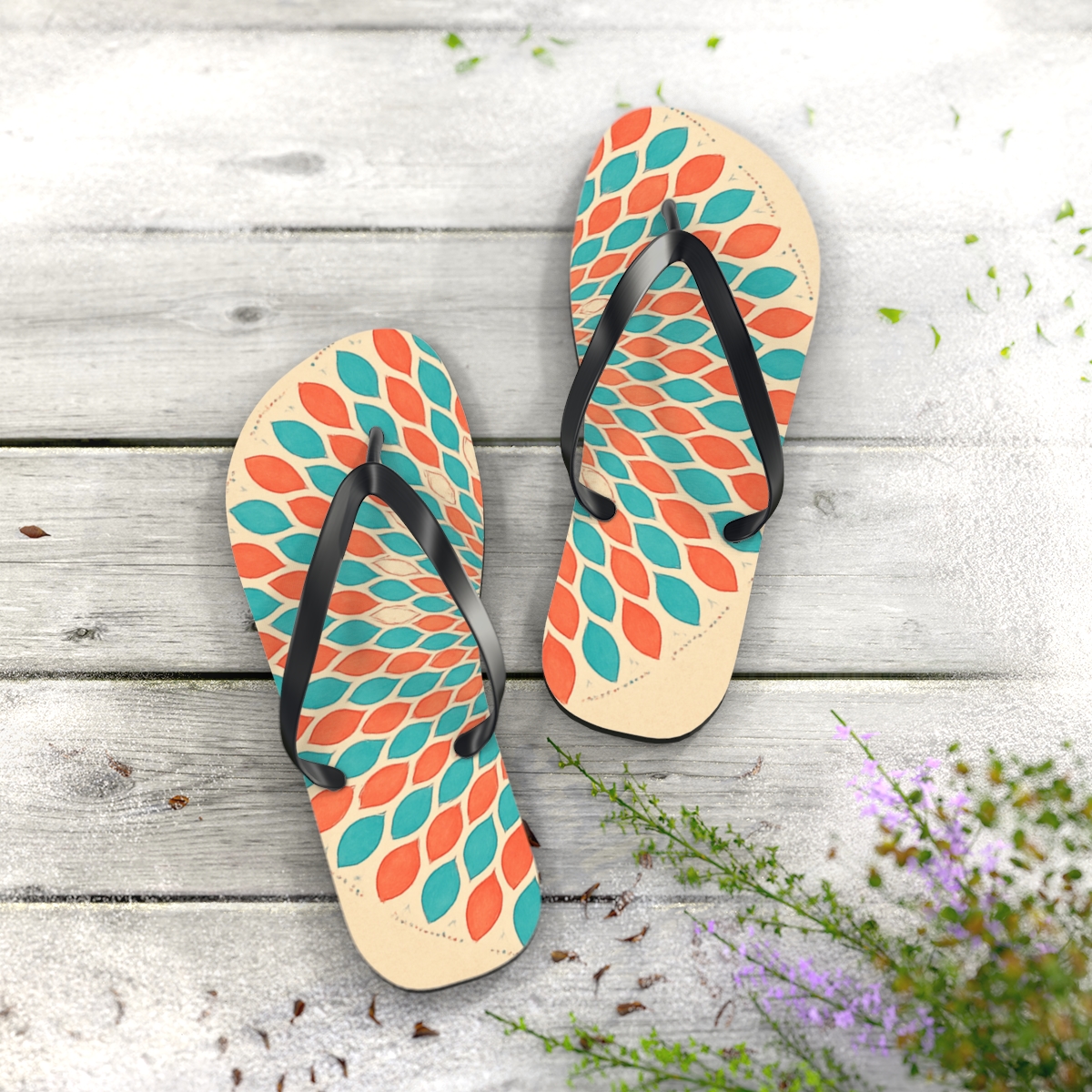 Petal Orbit Mosaic colorful rubber flip flops