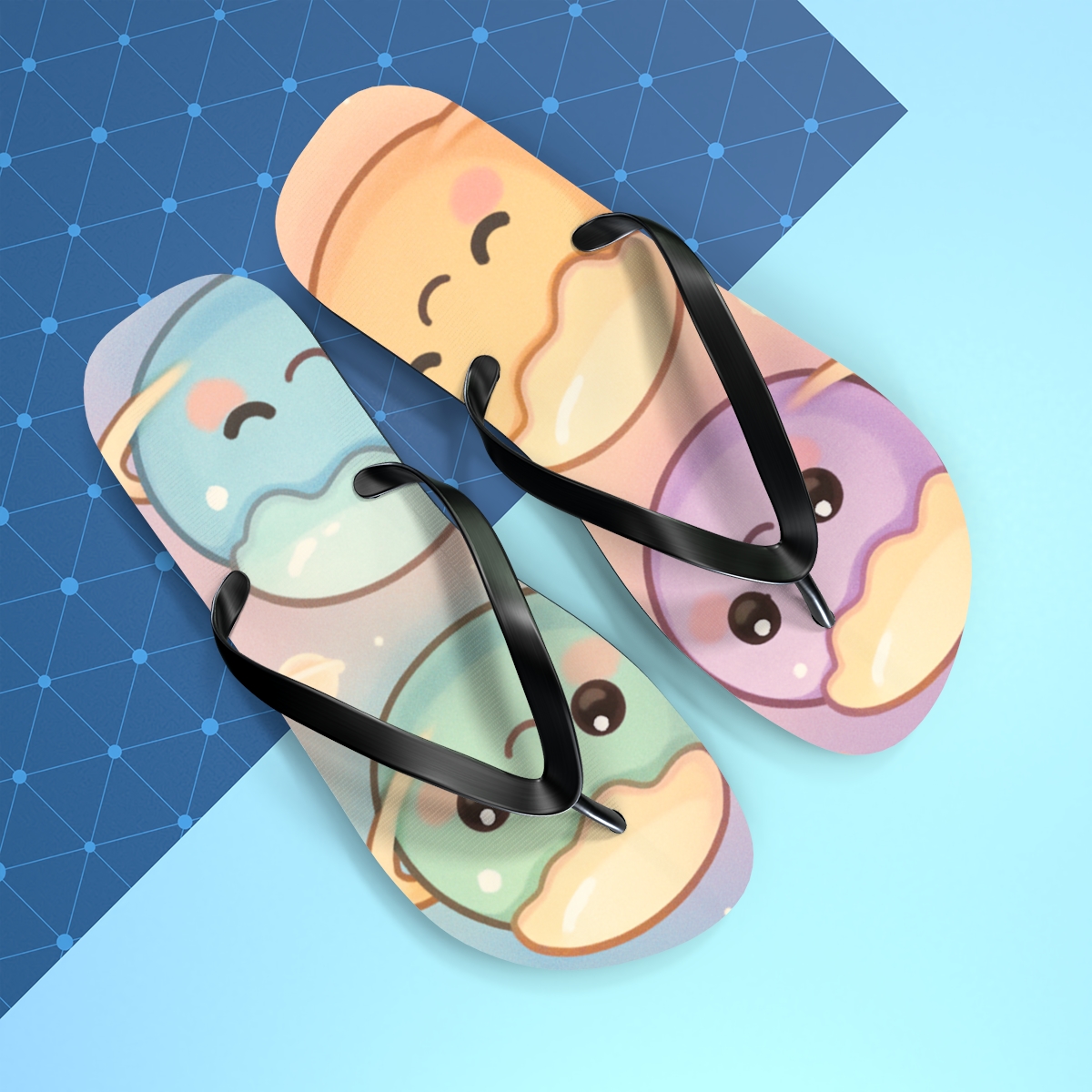 Pastel Planet Pudding Parade colorful rubber flip flops