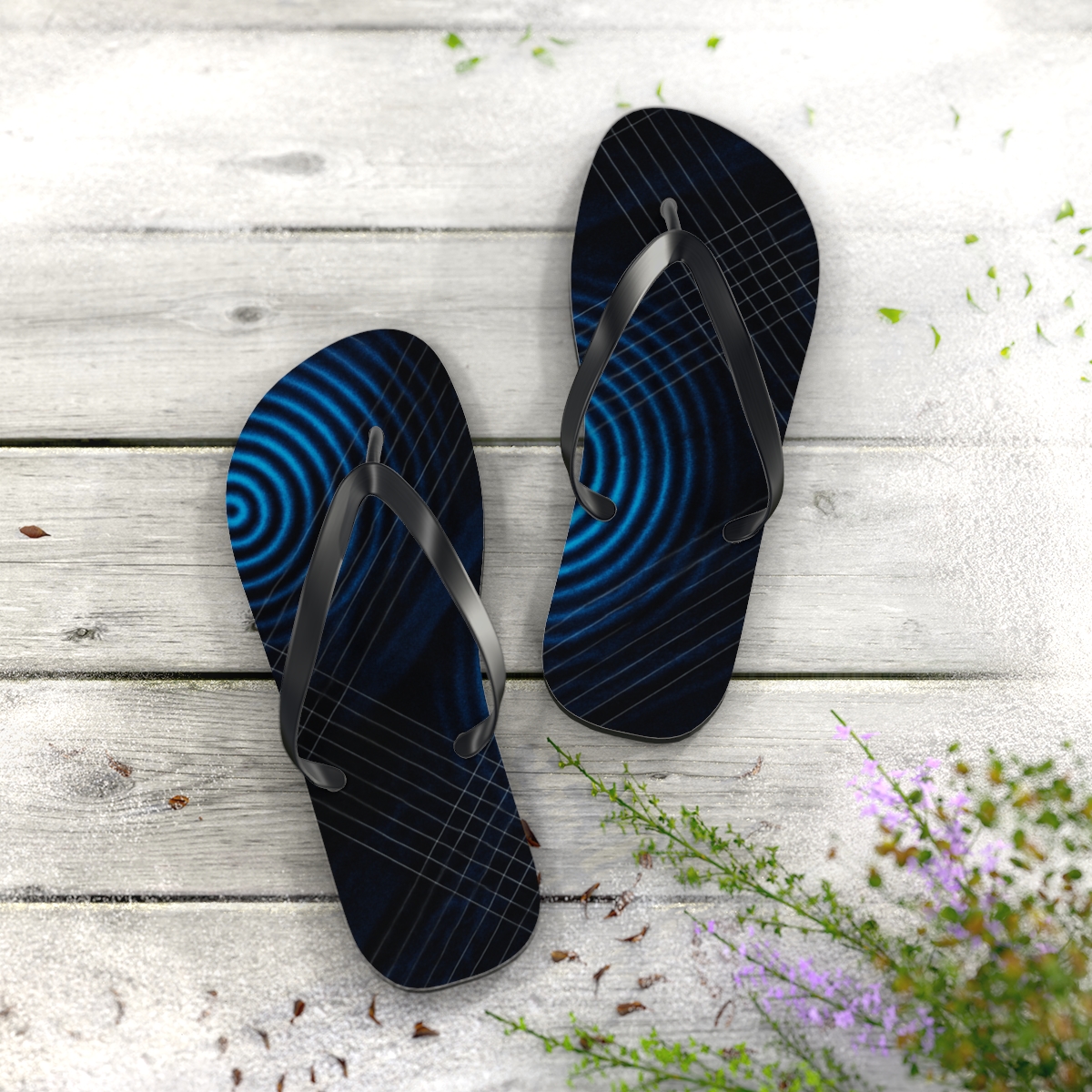 Moire Orbit Overprint designer logo flip flops