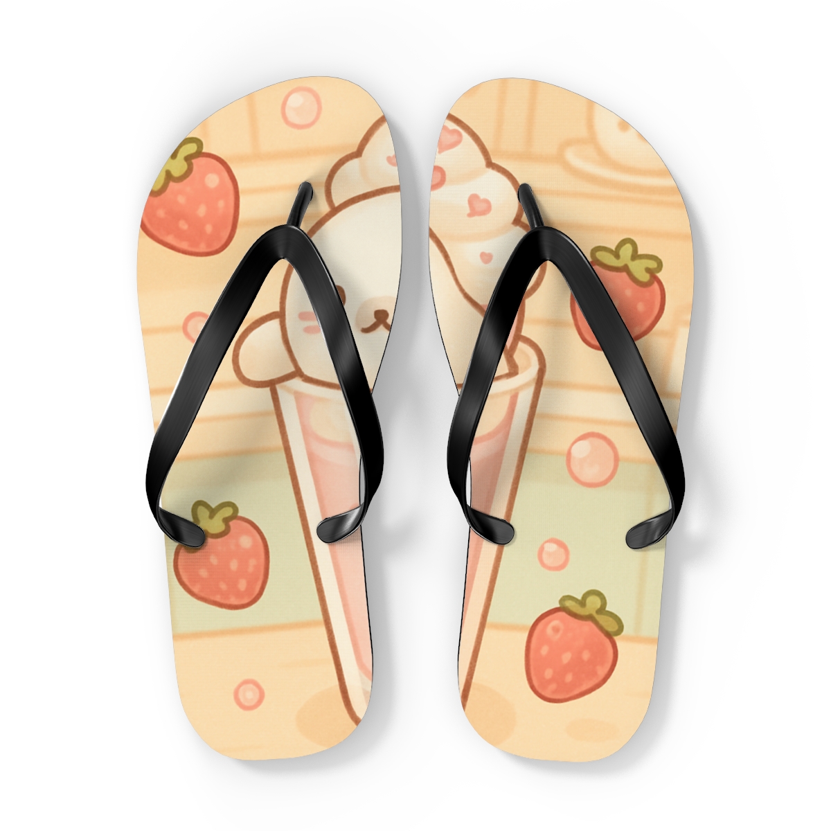 Strawberry Milkshake Seal Cafe unique graphic flip flops