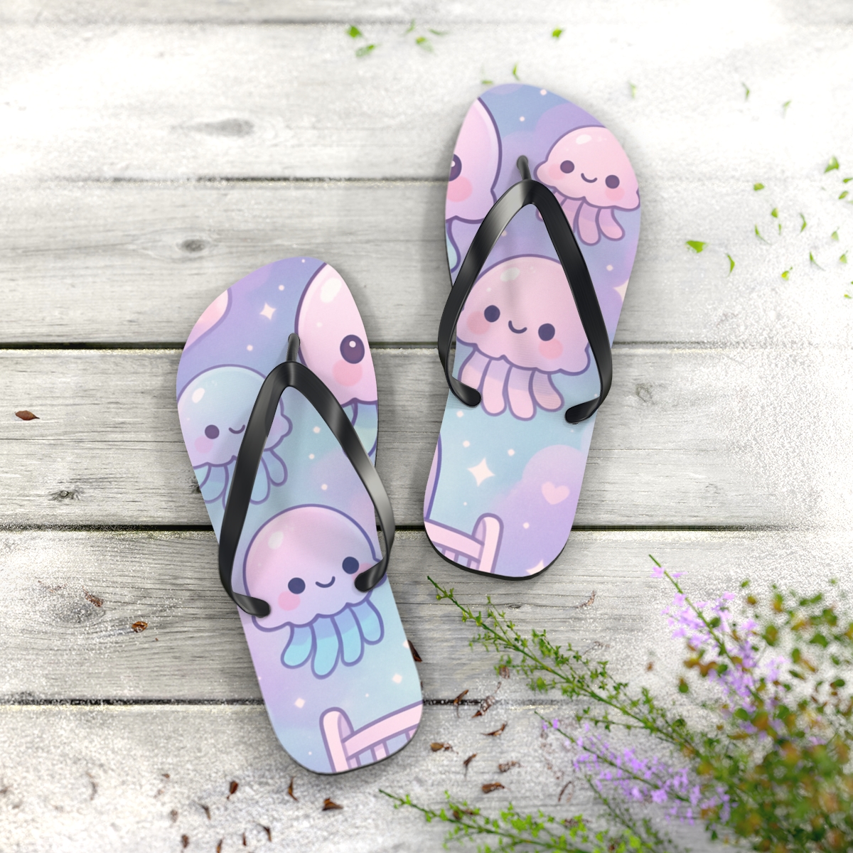 Nebula Jellyfish Nursery personalized beach flip flops