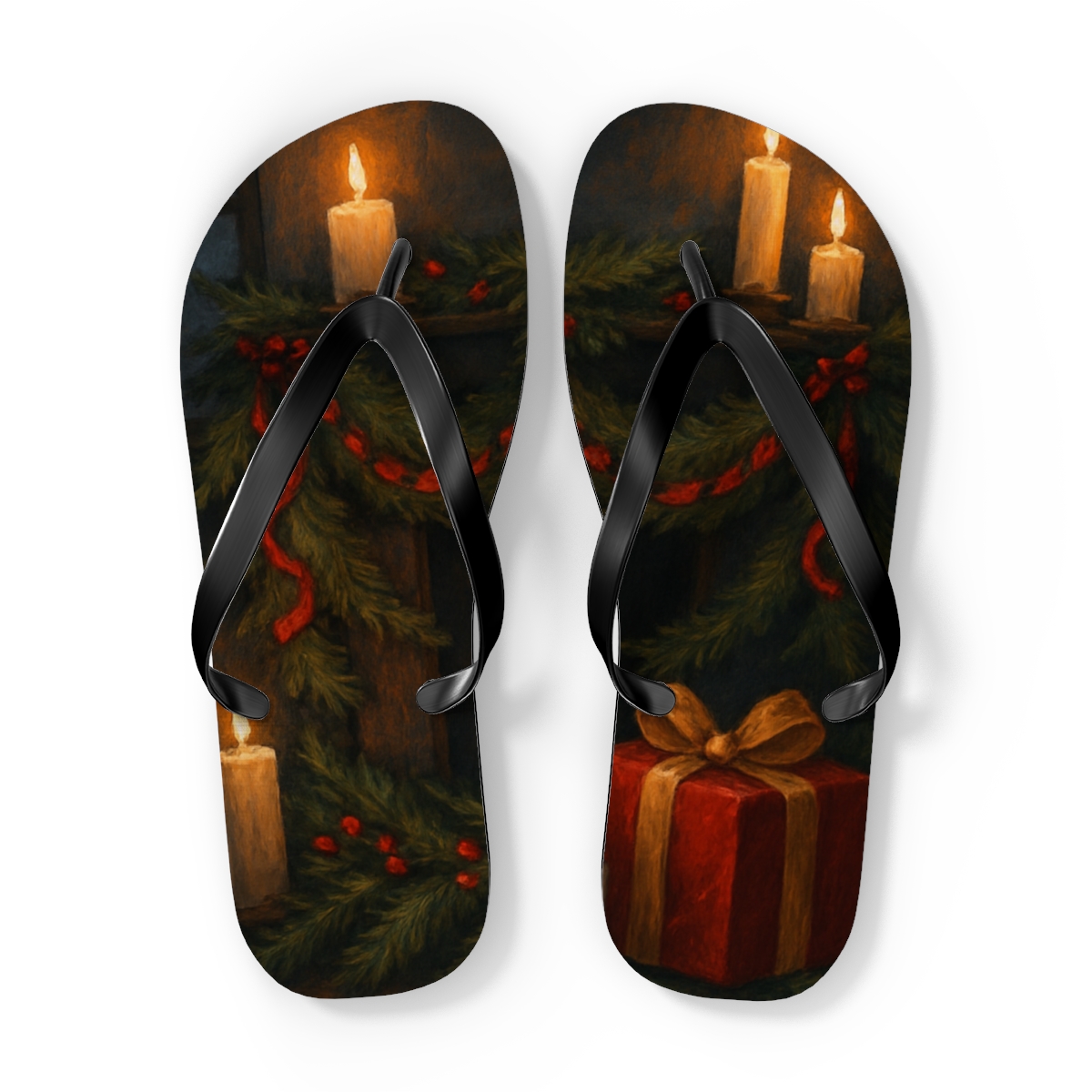 Winter Hearth Ribbon Glow designer logo flip flops