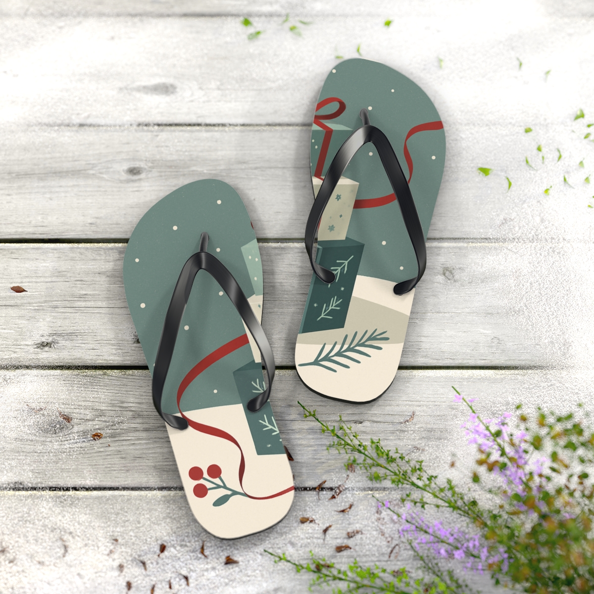 Frostbound Gift Wrap Constellations personalized beach flip flops
