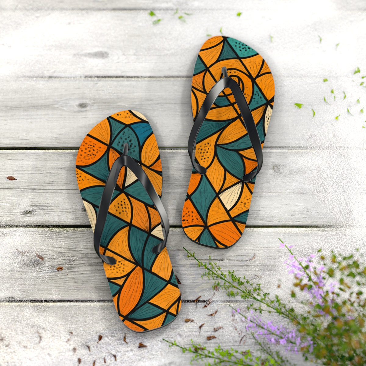 Marigold Fractal Weave stylish summer flip flops