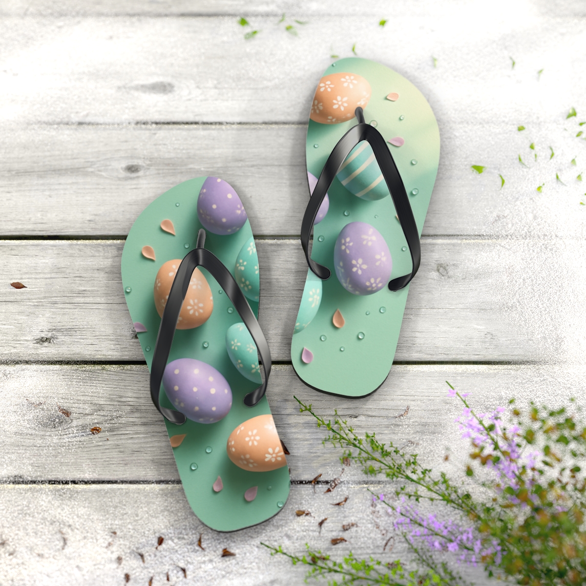Vernal Egg Nebula Garden trendy printed flip flops